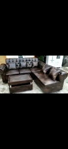 Sofa L Bahan oscar Semi kulit Khusus JABODETABEK