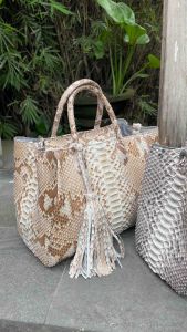 Webe tote in natural exotic leather