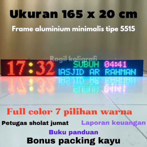 Jam Digital Jadwal Sholat Running Text P10 RGB Full Color Ukuran 165 x 20 cm - Jam Sholat Digital Running Text Uk 165 x 20 cm