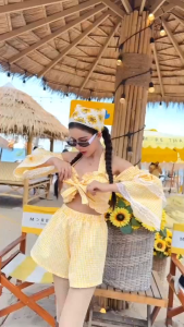 G. ชุดเซตผ้าลายสก็อต สีสันน่ารักสดใส แต่งระบายขอบลูกไม้เพิ่มความ so cute 🥰