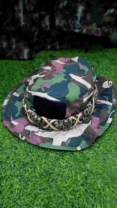 หมวกปีก พรางป่าไม้ พรางอุทยาน หมวกปีกติดตุ๊กแกถักเชือกพาราคอต หมวกทหาร เดินป่า