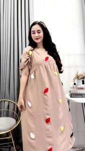 Daster Crinkel Pompom Viral Kakinian/Dress Pompom Crinkel Airflow