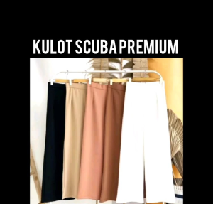 Kulot Scuba Putih Hitam Polos Celana Panjang Wanita Jumbo Kulot Highwaist Premium