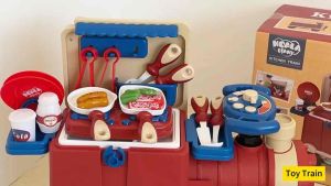 Friso 2 in 1 Kids Ride On Trolley Train Box Playset - Kitchen Toolbox Multi-Function With Music Pretend Play