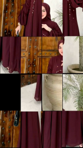 Gamis Elora Set Burgundy Terbaru 2025/Gamis Wanita Muslim Bahan Ceruty Aplikasi Payet/Gamis Jumbo Ukuran M L XL XXL/Gamis Edisi Lebaran 2025 Kekinian