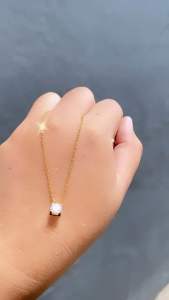 Kalung Permata Putih Petak & Titanium CXA164