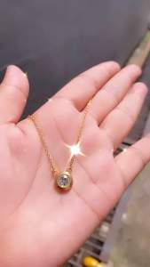 Kalung Titanium Warna Gold Rantai Kecil Dengan Liontin Bulat Polos CXA123