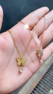 Kalung Titanium Wanita Kupu Kupu Permata Cantik Dan simple CXB320
