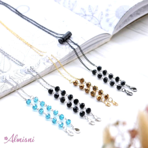 Strap Kalung Konektor Masker Hijab 2in1 Serut Tali Rantai - Konektor Crystal Mutiara Premium