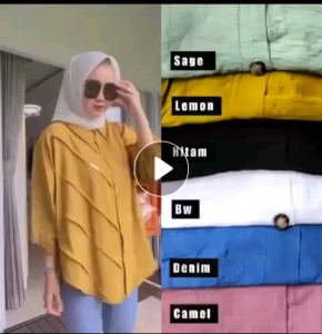Kemeja Blouse wanita polo linen lengan panjang atasan wanita polo linen