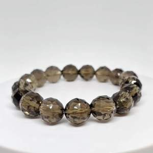 MEG High Quality Faceted Smoky Quartz Bracelet Natural Healing Crystal Beads 12mm for Men and Women Gift