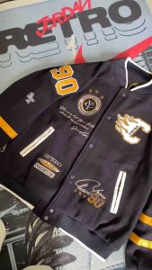 Áo khoác bomber varsity chất dạ chữ C áo bóng chày có hình thêu phong cách năng động cho cả Nam và nữ chất dạ dày dặn