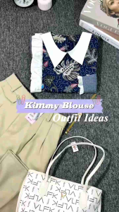 ILKABATIK Kimmy Blouse Batik Ruffle Motif Daun Navy Batik Wanita Kerja Kantor Seragam Kekinian