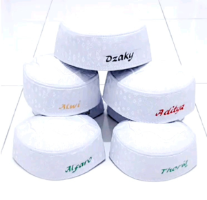 Peci Putih Custom Bordir Nama Anak Dan Dewasa Peci Kopiah Haji Trompah