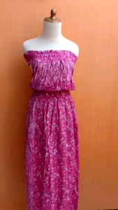 maxi long dress wanita pink motif S M L cewek sabrina santai pantai pinggang karet cute