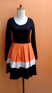 mini midi dress wanita hitam orange S cewek remaja 13 14 15 thn lengan panjang cute