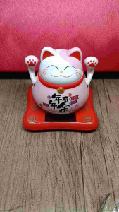 Waving Cat Maneki Neko Double Hand Waving Cat solar powered lucky cat fortune cat money cat 2 hands waving cat Fengshui lucky cat solar powered lucky cat no batteries waving cat 2 hands waving cat for table display lucky cat for cashier fortune cat 2 hand