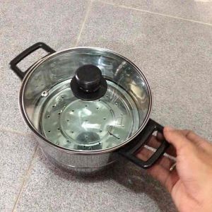 DANDANG KUKUS NASI STAINLES TUTUP KACA 16.18.20cm MURAH COD