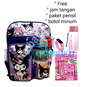 Tas sanrio tas ransel anak perempuan kuromii melody morol gratis botol minum jam tangan paket pensil tas anak sekolah TK SD tas ransel anak