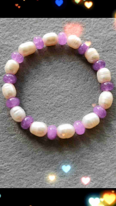 Vòng tay ngọc trai trắng kết hợp đá cẩm thạch tím handmade - nhắn tin shop size tay của bạn nhé