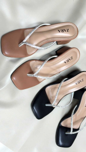 Sandal Zara wanita mules hak tahu 5cm Model Jepit Tali impor