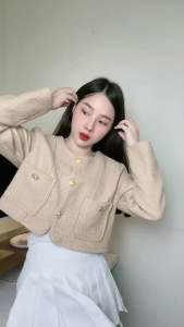 เสื้อแขนยาวทวิตกระดุมทองทรงครอป 26งานป้ายLady apple