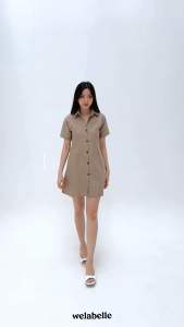 Welabelle Meghan Korean Mini Shirt Dress / Gaun Kemeja Kerja Berkerah Lengan Pendek (D53)