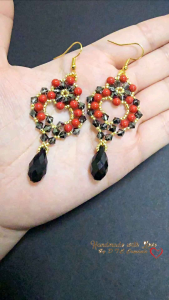 Handmade Vintage Heart Swarovski Drop Earrings (SilverNight/Red)