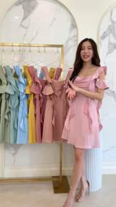 ชุดเดรส ชุดออกงาน ชุดราตรี F286 สายเกลียว 4 เส้น อ้อมแขน