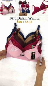 Baju Dalam Wanita Bra Tiada Besi Kain Licin Size 32-38B Women Bra Soft Fabric Non Wire Bra