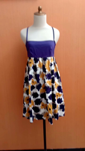 mini midi dress wanita biru bunga COLOUR EIGHTEEN cewek S tank belakang silang MEWAH