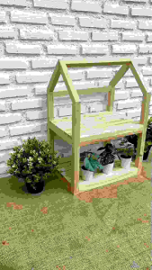 ชั้นวางของทรงบ้าน ทำจากไม้สนนอก สไตล์มินิมอล (งานดิบไม่ทาแลคเกอร์)