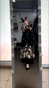 Setelan Tunik Bunga Mawar Rayon Diamond Mix Celana Crinkle Airflow