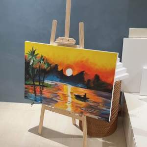 24” x 35” Tipsy Sunset Acrylic Painting with Matte Black Floating Frame | ‼️ WE CUSTOMIZE ANY SIZE ‼️