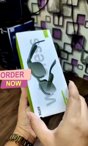 Glasses with Music Playback Feature. Black Frame Dark Lenses Sound Wave Design Tech Circuit Background Portable Use.Handsfree Phone Answering