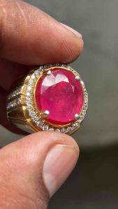 Cincin Batu Ruby Corundum Natural Ruby Corundum Tanzania asli Batu Rubi Dim 14x12x6