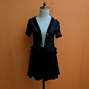 atasan cardigan wanita hitam lace tile M L cewek lengan pendek outer cute santai