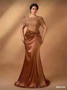 Plus Size Elegant Romantic Round Neck Puff Sleeve Luxury Embroidered Rhinestone Pleated Patchwork Waist Twist Decor Mermaid Hem Formal Dress For Mothers