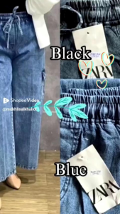 Celana Highwaist Cargo Hitam Snow Jeans Wanita Loose Light Blue / Highwaist Full Pinggang Karet