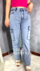 CARGO PLAZO ACID WASH WIDE LEG JEANS 26-36