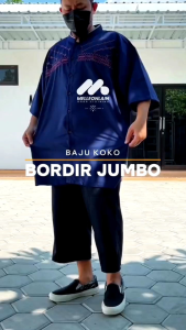 Baju Koko JUMBO BORDIR Kemeja Kemko Lengan Pendek Taqwa Hem Katun Pria Big Size Melleonlain