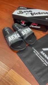 Sandal Slop AKNA BTV MOTIF Pria Wanita Flip Flop-Karet-Import-Black Flower - Hitam