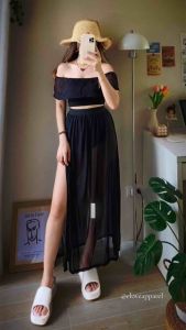 E♡ 3IN1 SHAINA TERNO TOP MESH SLIT SKIRT SWIMSUIT COORDINATES SET COTTON FEMALE