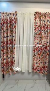 Non ring suksukan window curtain 3in1 and 1pc geena printed Katrina plain center Parfala green Katminmin