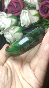 Ruby zoisite / Anyolite Crystal Stone bangle 54mm+ 红绿宝异象红绿宝(也称红蓝宝)花海意境花绿宝手镯 54mm+