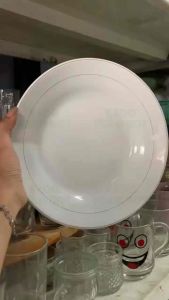 Piring Makan Restoran 12Pcs Keramik Putih - Piring Keramik Putih Lis - Piring 12Pcs - Piring Makan Murah - Piring Beling Untuk Makan