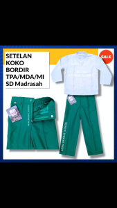 Setelan Baju Koko Celana Hijau Seragam Sekolah Anak SD MI Madrasah Ibtidaiyah