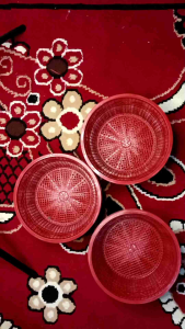 100 PCS WAKUL BAKUL CETING PLASTIK BUNDAR HAJATAN ECER TRADISIONAL KENDUREN WAKUL TELUR BERMERK