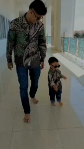 COUPLE AYAH DAN ANAK KEMEJA BATIK TERBARU DAN TERLARIS BAHAN KATUN PREMIUM MOTIF DAUN JATI COKELATAN