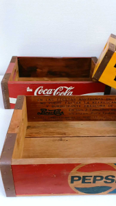 ลังเป๊ปซี่ ลังโค้ก ลังไบเล่ ลังน้ำอัดลม ลังไม้วินเทจ Pepsi Coke Bireleys ลังไม้เนื้อแข็ง 25x35x10cm.